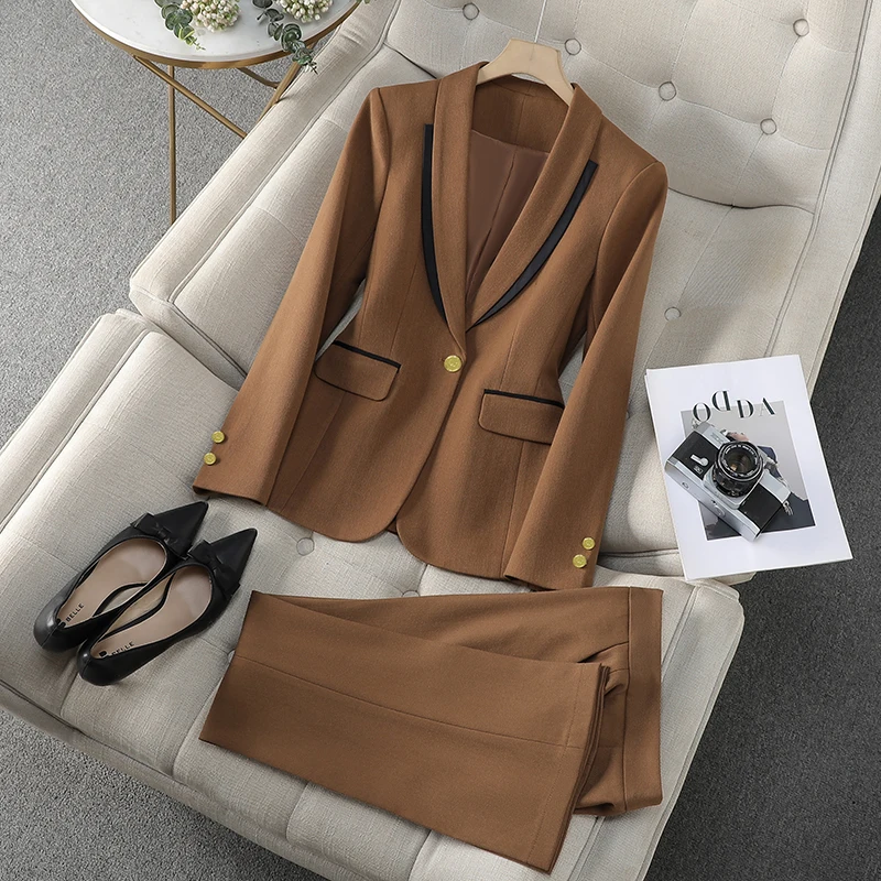 ZJYT Autumn 2024 Office Lady Business Formal Blazer Set Pants 2 Pieces Womens Outfit Elegant One Button Jacket Trousers Suit