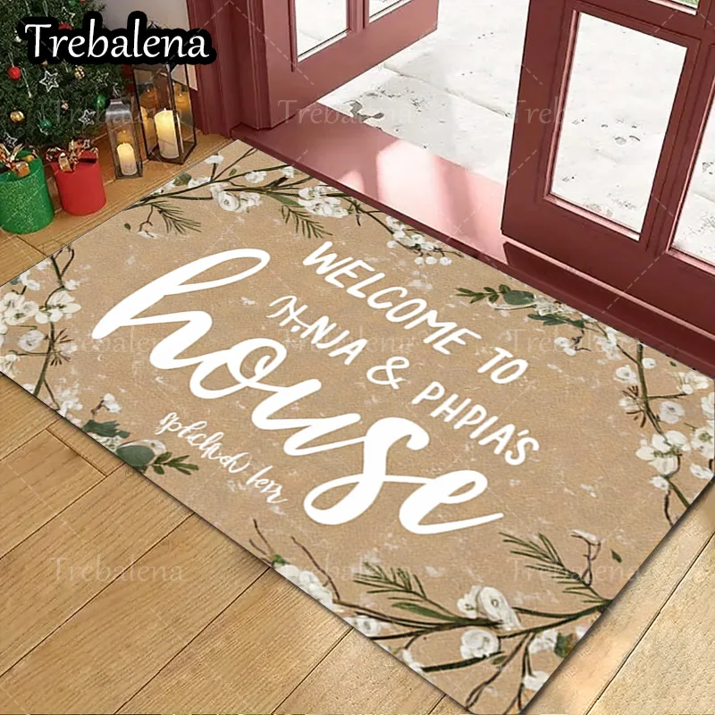 

1pc Welcome Door Mat Welcome to Our House Floral Doormat Personalized Home Decor Floor Mat