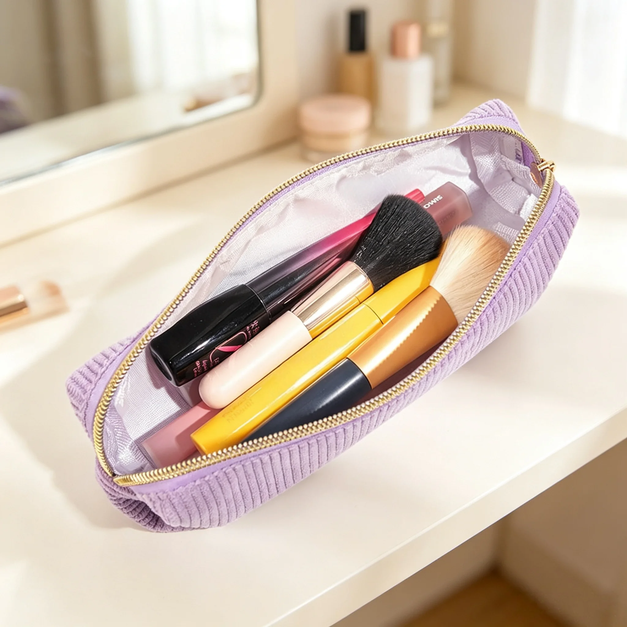 Girls Corduroy Cosmetic Bag Large-capacity Portable Toiletry Bag Travel Business Travel Storage Bag