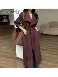 TWOTWINSTYLE New Design Solid Patchwork Sashes Trenches For Women Lapel Long Sleeve Temperament  Trenches Female Fashion Winter