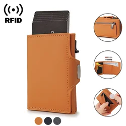 Choice Aluminum Credit Card Holder Men Wallets RFID Blocking Trifold Smart Luxury Leather Wallets Slim with Coin Pocket Vallet
