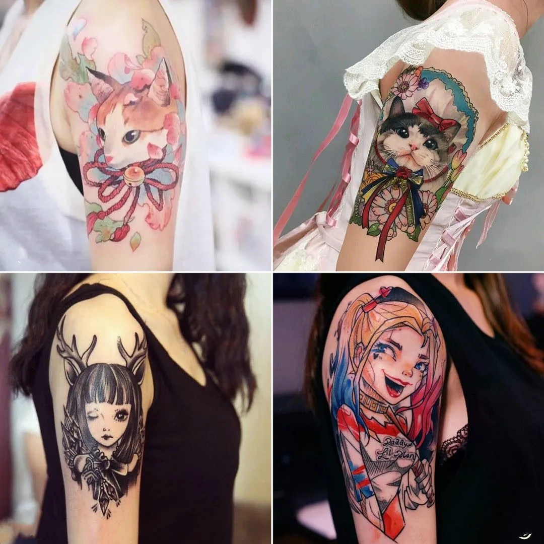 46 stili Anime Cute Cat Girl tatuaggi temporanei Retro Cartoon Transfer Arm Hand Body Art impermeabile Fake Tattoo Sticker