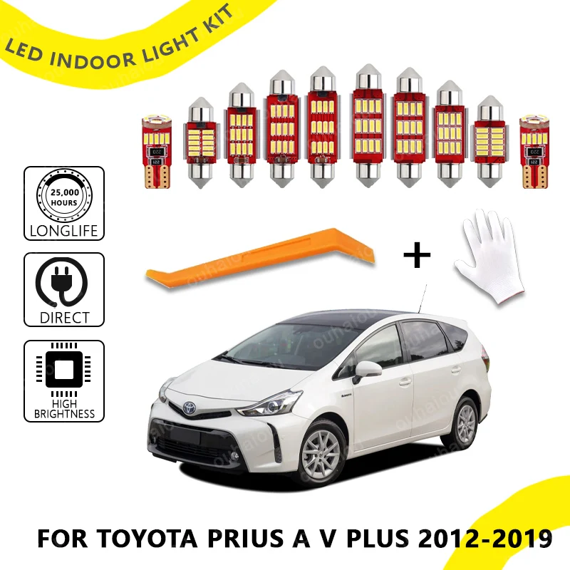 

12PcsFor Toyota Prius A V Plus 2012 2013 2014 2015 2016 2017 2018 2019 Car Dome Trunk Lamp Canbus LED Interior Light Bulb Kit