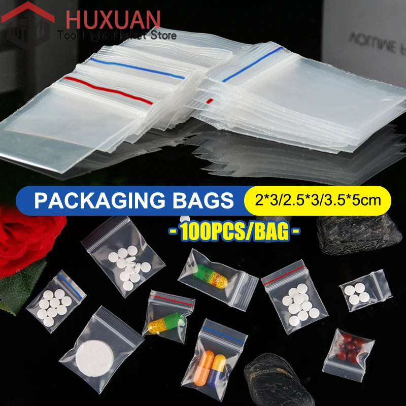 

100Pcs/Bag PE Plastic Packaging Bags Ziplock Bag Pill Packaging Bag Thicken Packaging Seal Bag Jewelry Bag 2x3cm 2.5x3cm 3.5x5cm