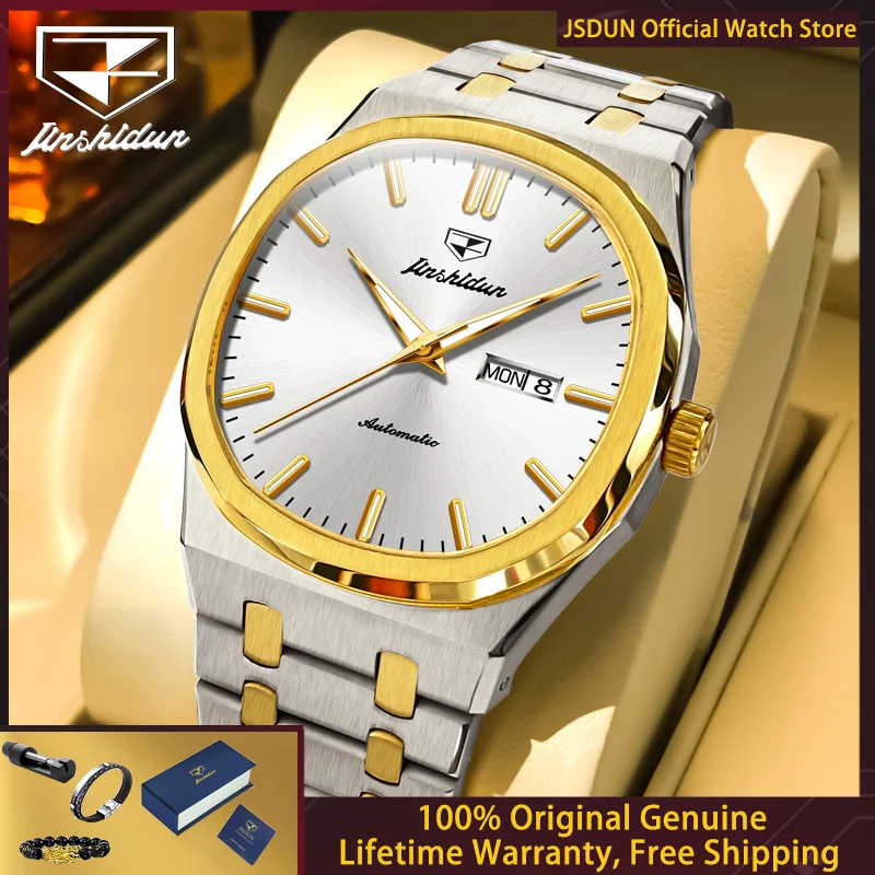 JSDUN 8966 Original Men Luxury Watch All Automatic Mechanical Watch High Business Calendar Waterproof Classic Square Men Watch