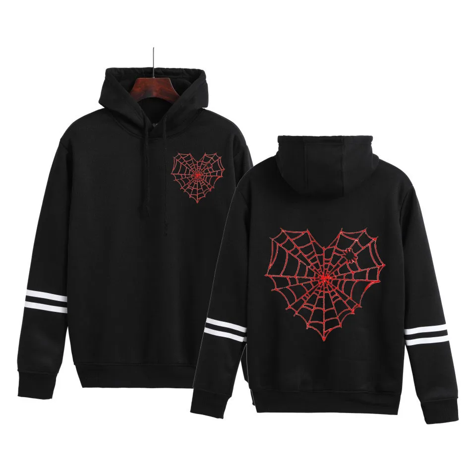 

Autumn Womens Hoodie Long-Sleeved Spider Web Print Top Daily Striped Slim Fit Sweatshirts Solid Color Versatile Casual Tracksuit