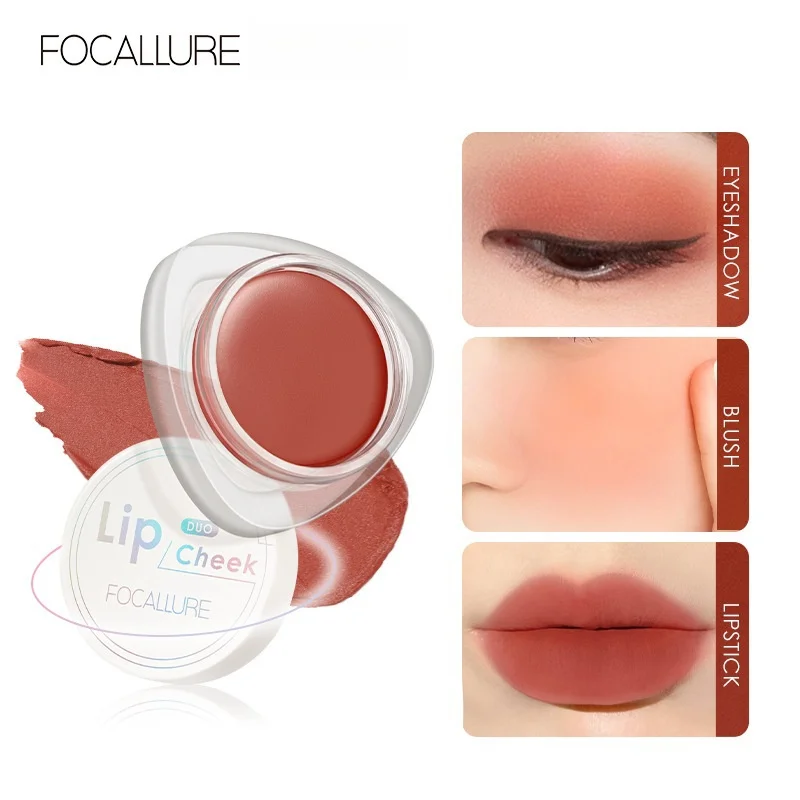 FOCALLURE 12 Colors Lip Cream Smooth Matte Lipstick Waterproof Long Lasting Moist Lip Cheek Dual-Use Women Beauty Cosmetic