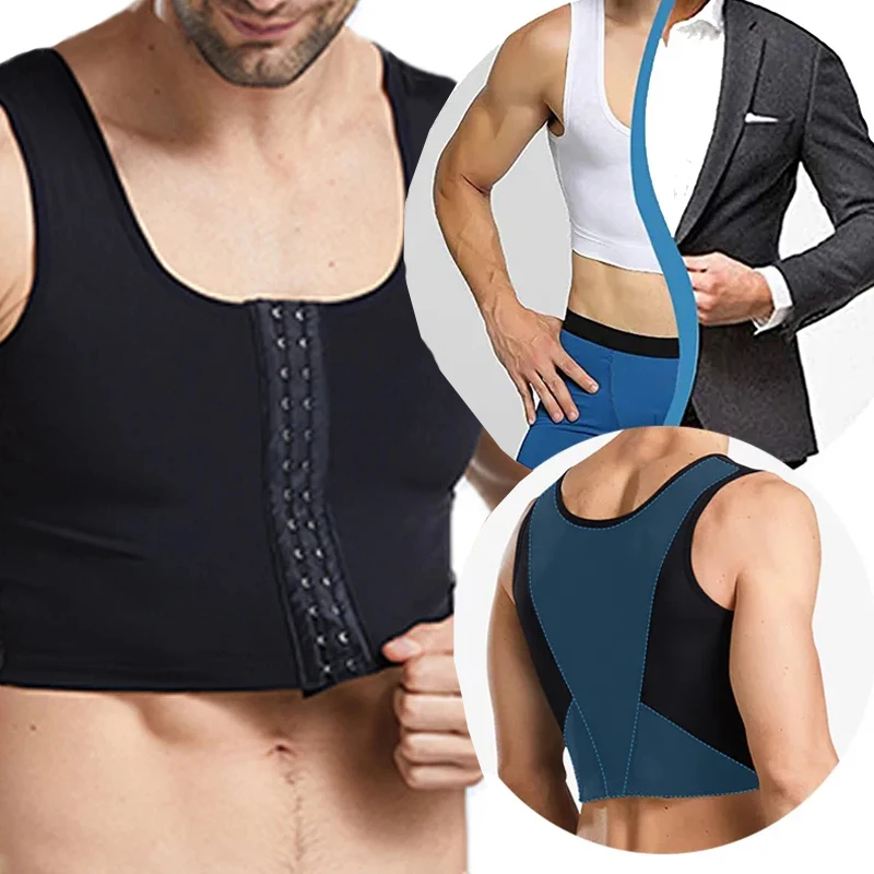 Men Body Shaper Slimming Chest Push Up Corset Compression Waist Trainer Building Sleeveless Vest Correct Posture Hooks Vest