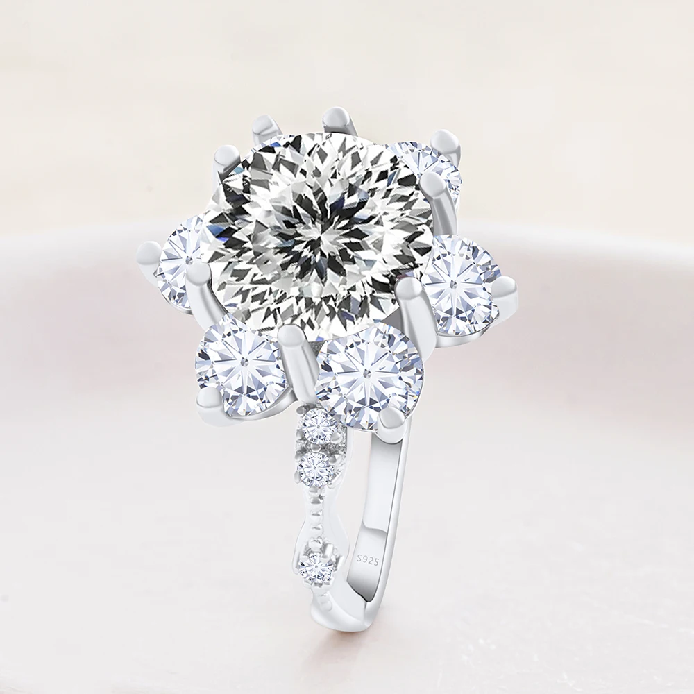 

BIJOX STORY 925 Sterling Silver 5ct Big Moissanite Diamond Ring Plated PT950 for Women Luxury Wedding Bands Female Fine Jewelry