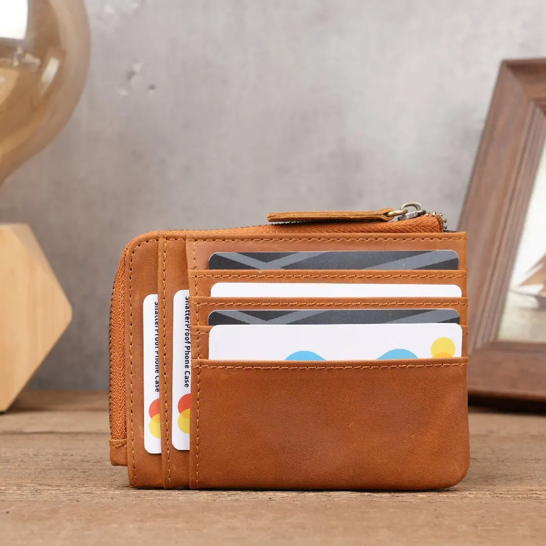 1227 Cross-border Amazon zipper short wallet, genuine leather multi-card large-capacity men's retro change card bag