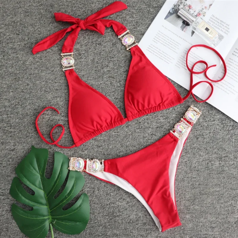

Sports Bikini Sexy Crystal Bandage Red Two-Piece Women's Swimsuit