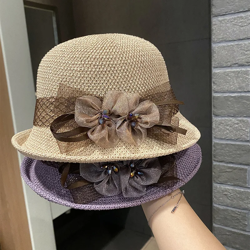 

Fashion British flower top hat women's summer sunshade sunscreen hat French crimped sun outdoor mesh basin sombreros designer