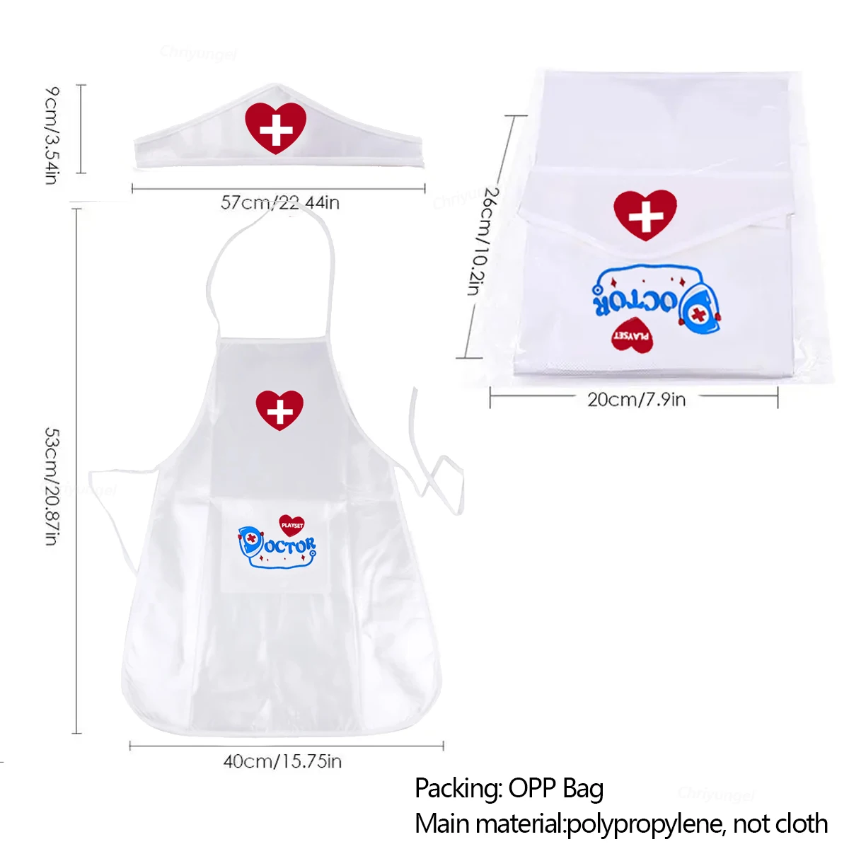 Kids Nurse Costume Apron and Hat Set for Girls Doctor Role Play Pretend Play Toy Educational Family Kindergarten Dress Up Outfit