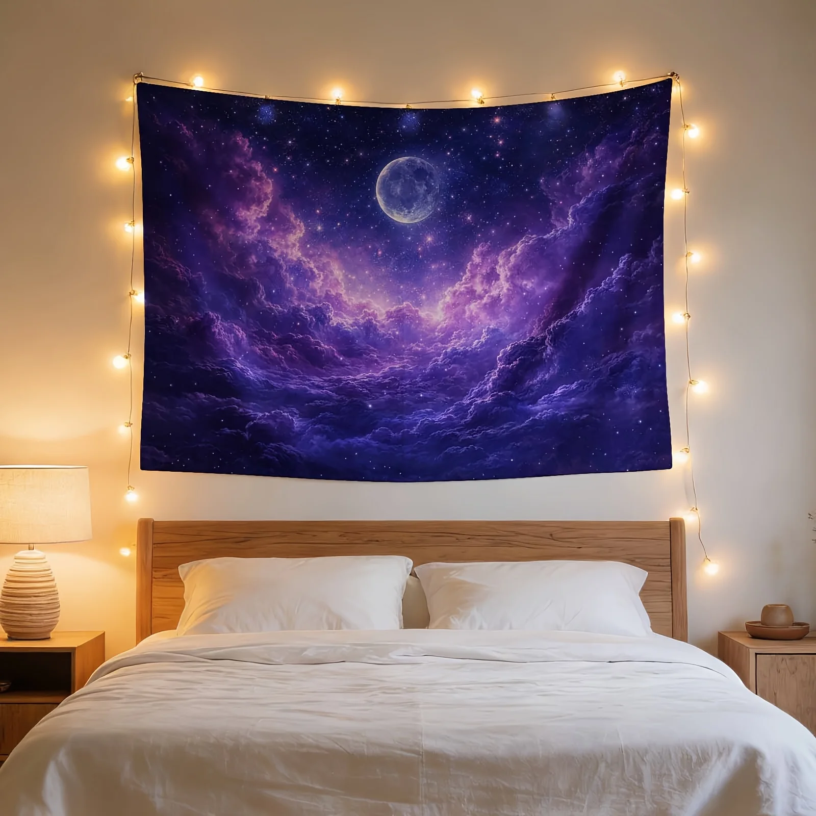 Dreamy Cosmic Galaxy Nebula Tapestry Starry Night Moon Wall Hanging Boho Space Decor Artwork for Bedroom Living Room House Accen