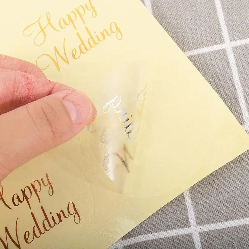 30pcs Metallic Gold  Happy Wedding Round Stickers Transparent Self-Adhesive Seal Labels Bridal Party Scrapbook Decor 6cm