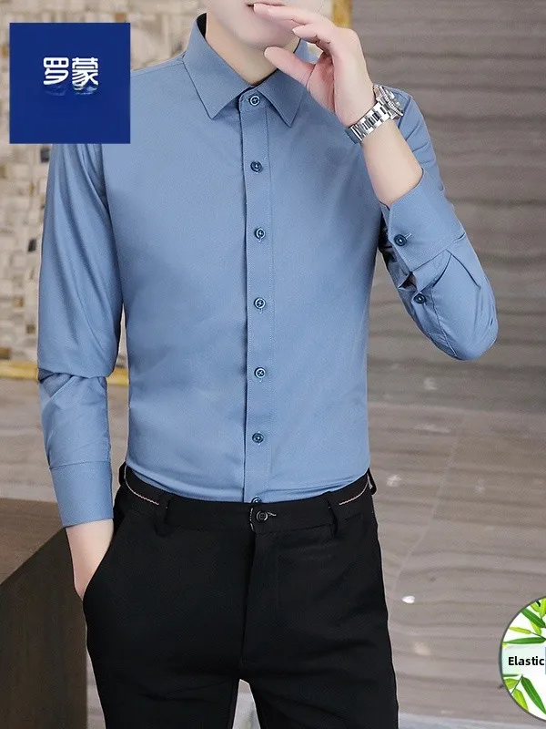 

Мужская повседневная рубашка Romon с длинным рукавом, не требующая глажки, от морщин, дышащая, из хлопка, для весны и осени, новая, универсальная, деловая