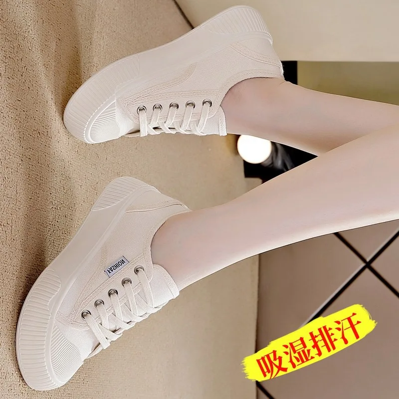 

Flat shoes for women 2025 spring new canvas shoes for women versatile casual leather white shoes trendy