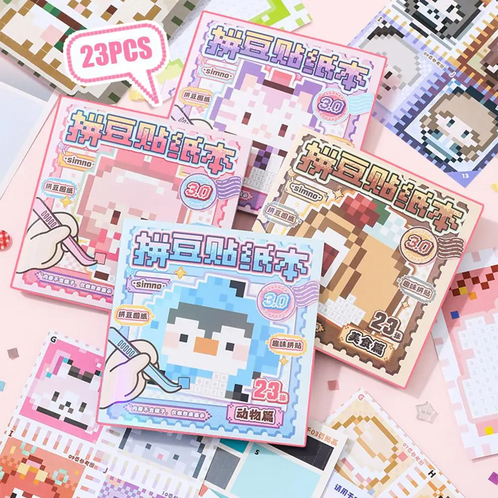 Pixel-Art-Stickerbuch Cartoon-Charakter-Mosaik-Aufkleber-Gitter für DIY-Handkonto-Tagebuch-Handyhüllen-Dekoration