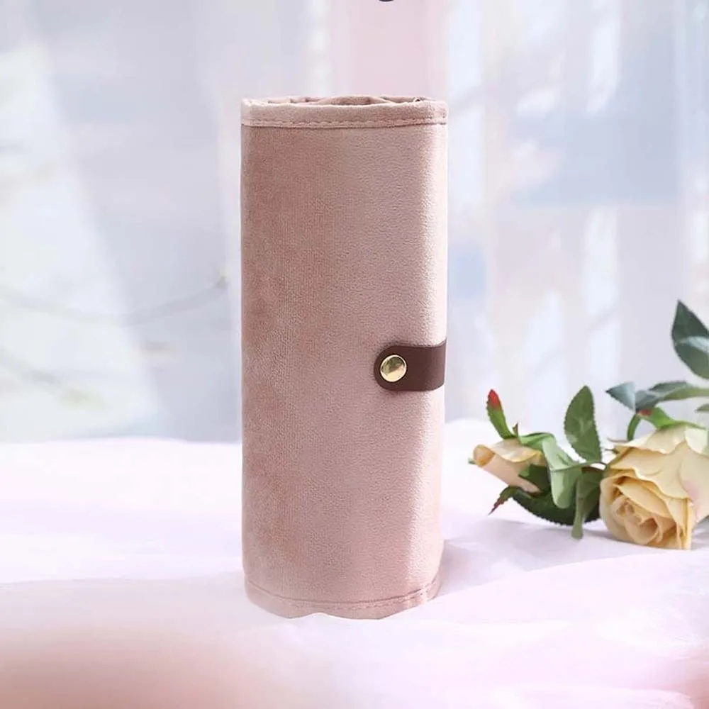 Multi-pocket Flannel Jewelry Organizer Compact PVC Rolled Jewelry Storage Bag Large Capacity Anti-splash Water