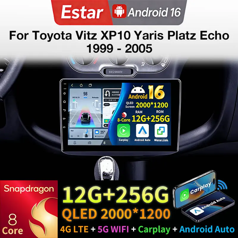 Radio para coche Android 16 para Toyota Vitz XP10 Yaris Platz Echo 1999 - 2005, reproductor Multimedia GPS, unidad principal Navi, DSP inalámbrico, Carplay