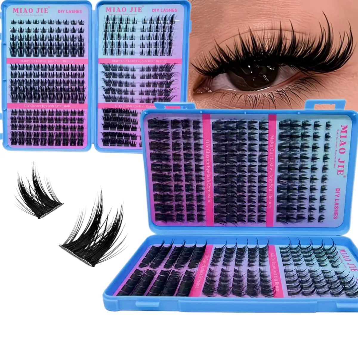 WINKLURE Manga Anime Wispy Spiky Wimpernbüschel mit Einzelnen DIY Wimpernverlängerungen Fox Eye Cluster Wimpern