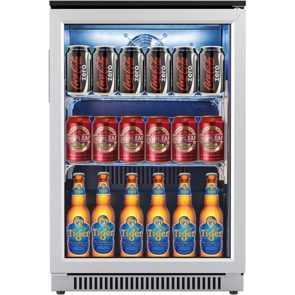 20 Inch Wide Built in Beverage Refrigerator with Clear Glass Front Door, 120 Can Under Counter Cabinet Soda