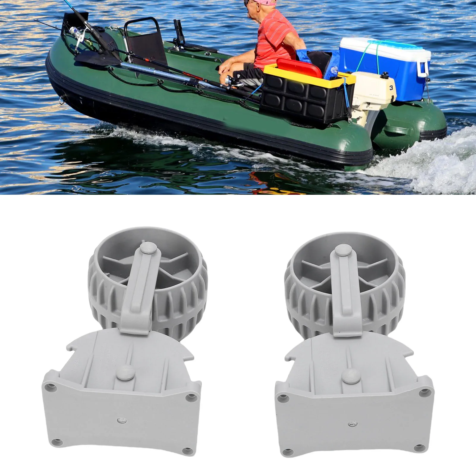 

1 Pair Inflatable Boat Launching Wheels Locking Wheel Engineering Plastic Flip Up Dinghy Towing Wheels for Boat Trailer Trolly