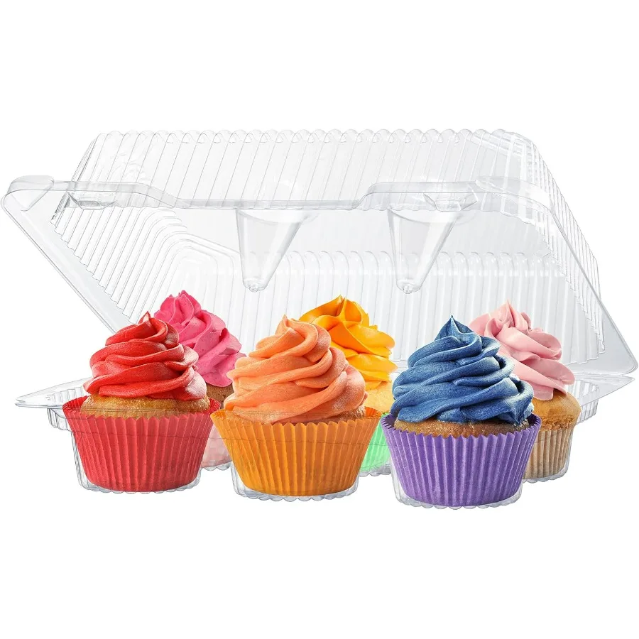 

Plastic Cupcake Containers Boxes | 6 Compartment – 42 Pack | Disposable High Dome Dozen Cupcake Holder With Lid Bulk | Extra Stu