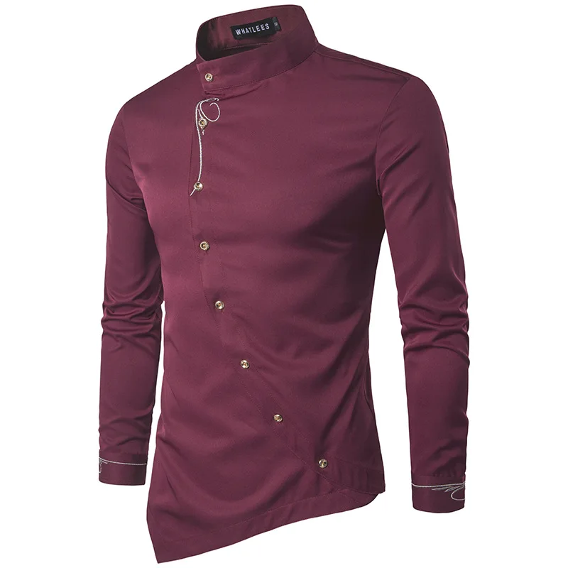 Camisas Goticas Hombre Mens Irregular Button Shirts Elegant Embroidery Social Dress Shirt Men Streetwear Clothing Chemises Tops