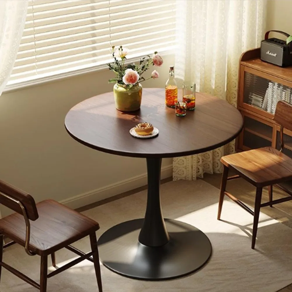 Tulip Table for 2-3 Persons Walnut Modern Round Dining Tables Mid-Century Kitchen Table Wooden MDF Top Steel Base Small for L