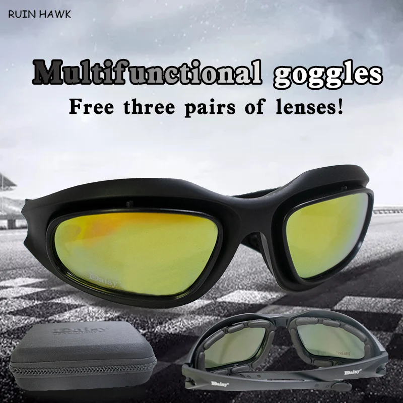 

Men's Air Gun Shooting Goggles Daisy Tactical Polarized Glasses Military Army Hunting and Hiking Sunglasses 4 Lens Original Box