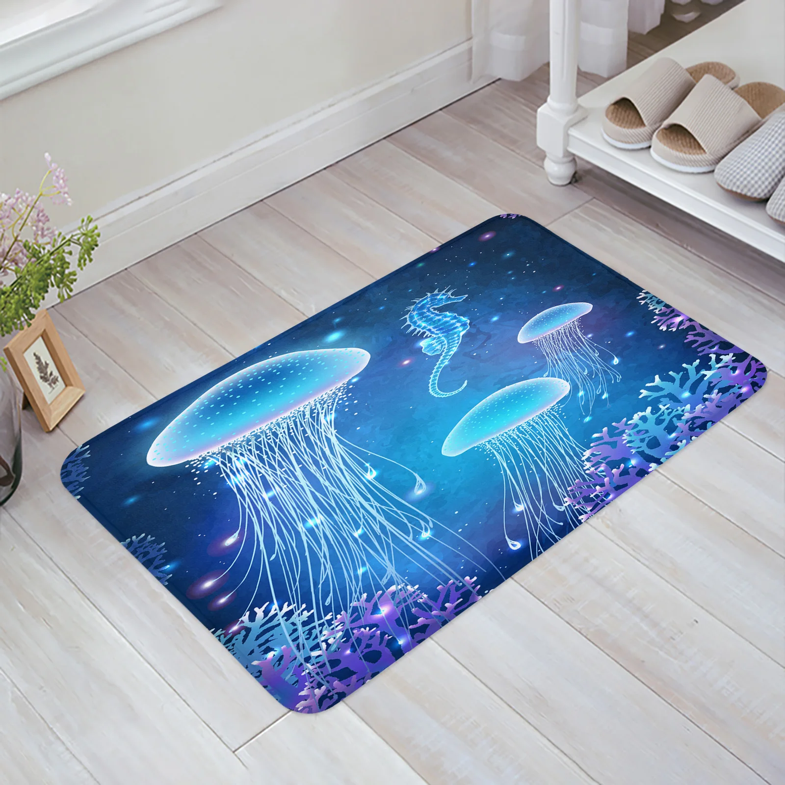 Blue Jellyfish Hippocampus Coral Kitchen Floor Mat Living Room Decor Carpet Home Hallway Entrance Doormat Anti Slip Rug