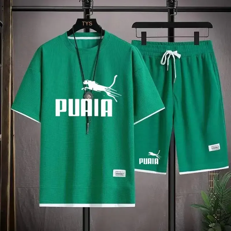 T-shirt lengan pendek kualitas tinggi penjualan laris 2024 set kasual nyaman pakaian olahraga longgar celana pendek musim panas dua potong