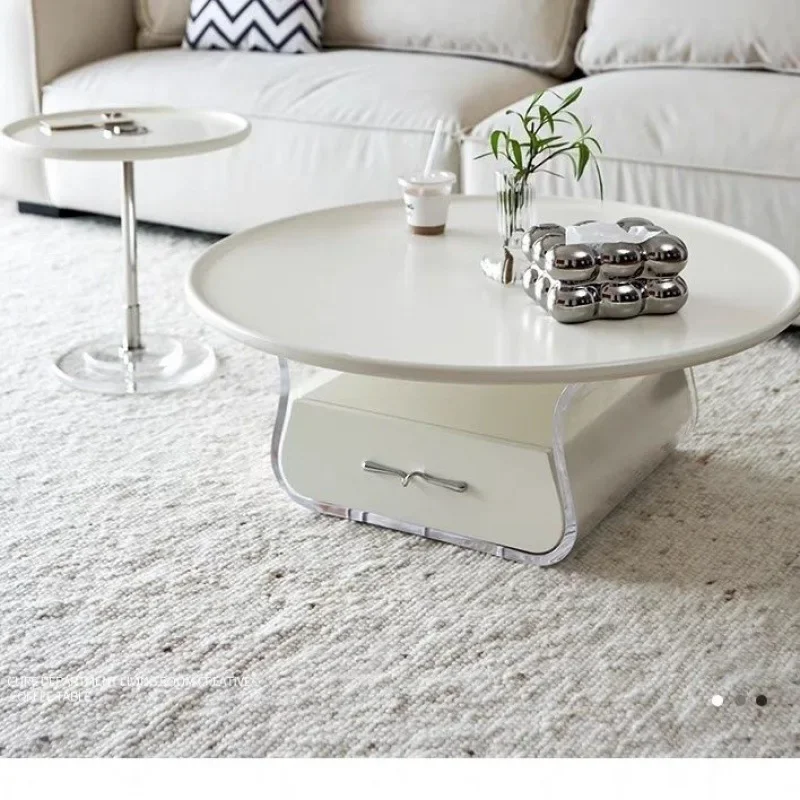 Cream coffee table, French style household small living room, modern acrylic simple circular light luxury new size combination