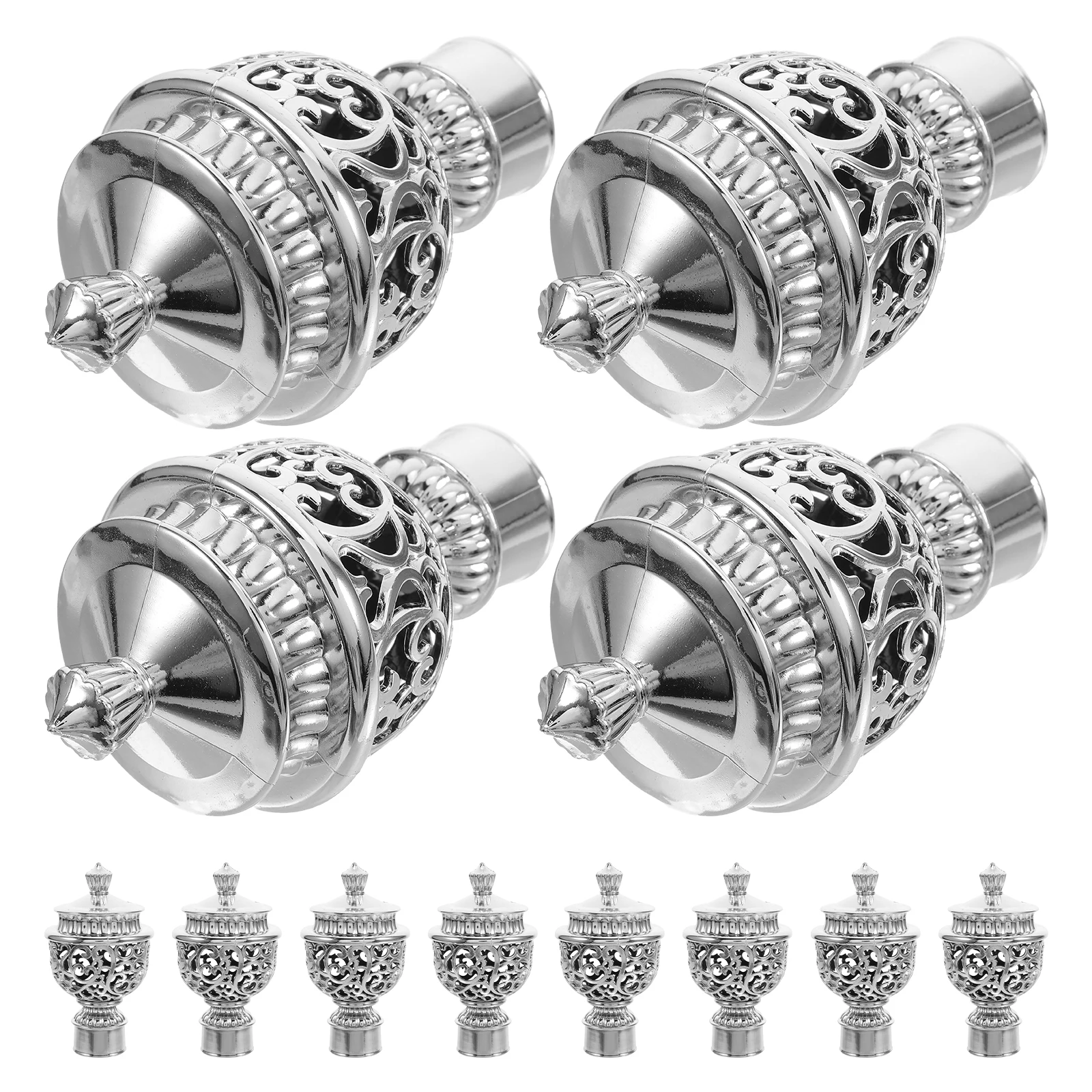 

12Pcs Curtain Rod End Caps Hollow Silver Plastic Drapery Pole Finials Replacement Decorative Window Curtain Rod Caps