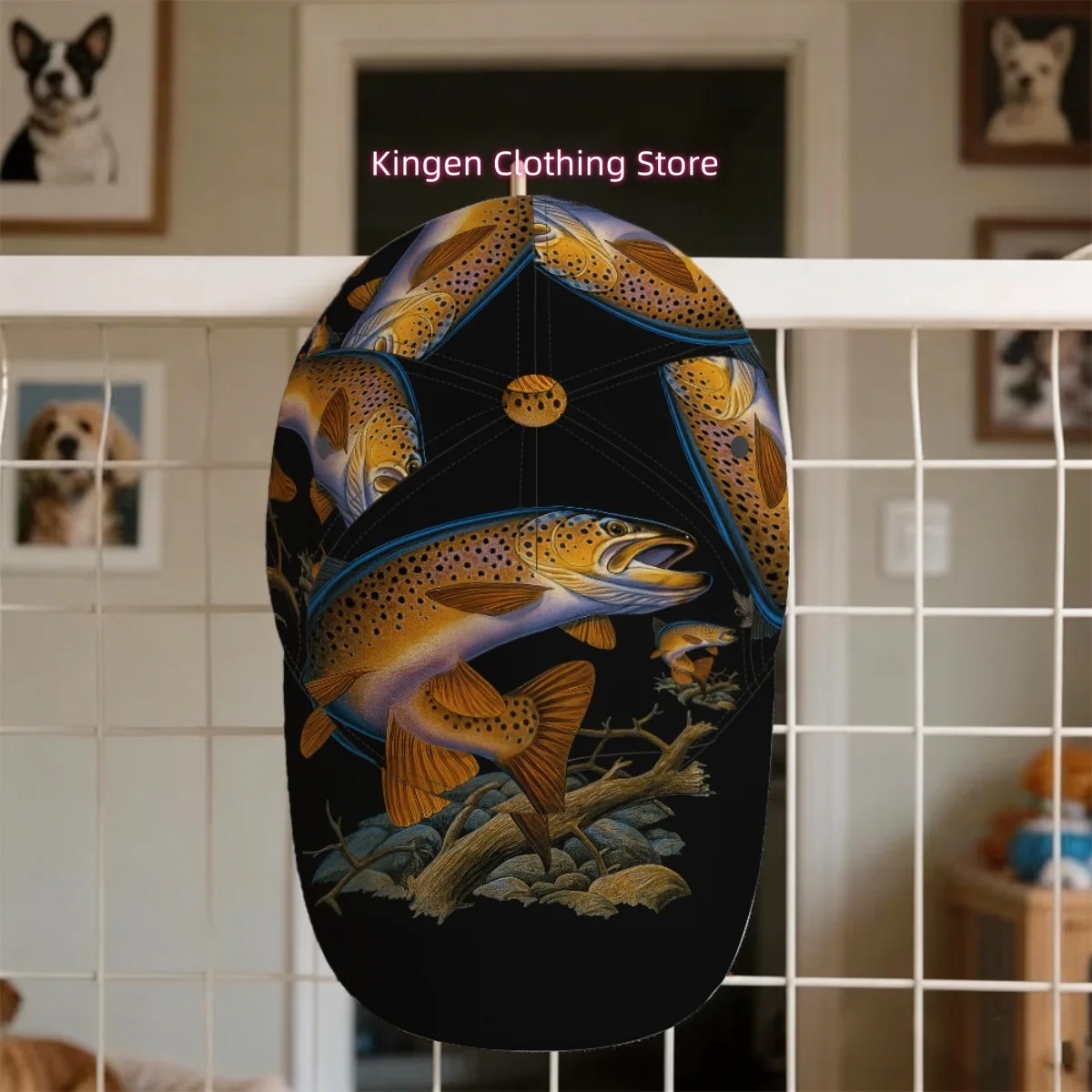 1pc Brown Trout Fishing Cap with Realistic Fly - Lightweight Retro Full Print Trout Illustration, 5-Panel Visor, Suitable for Hi