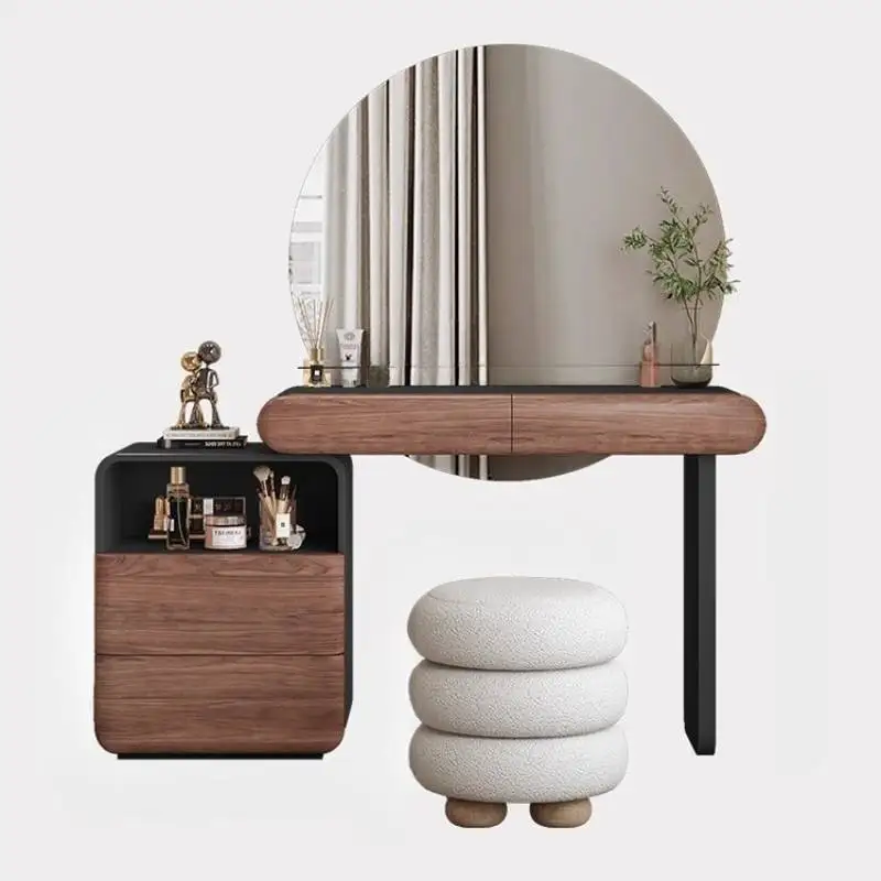 Decorations Brown Vanity Desk Mirror Retro Sturdy Corner Drawers Vanity Desk Makeup Vintage Wood Tocador De Maquillaje Furniture