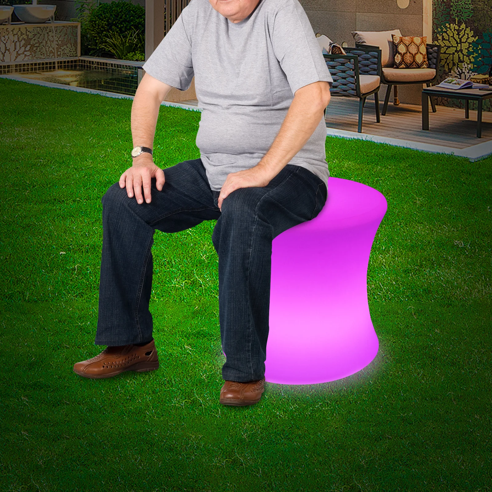 White PE ABS Drum Shaped Stool Charging Model 40cm Stool with Rechargeable LED Light 3.7, 2200mAh Li-Ion Included For Bars Hotel