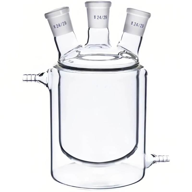 Laboratory Double-layer Reaction Flask Flat Bottom Three Mouth Glass Jacketed Reaction Bottle