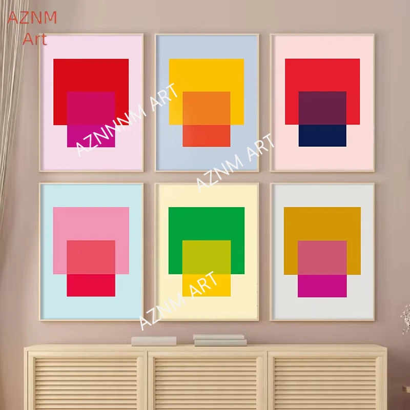 Farbenfrohe Geometrische Kunstdrucke Farbblock-Poster Moderne Minimalistische Galerie-Wandkunst Leinwandgemälde für Wohnzimmer Heim-Dekoration
