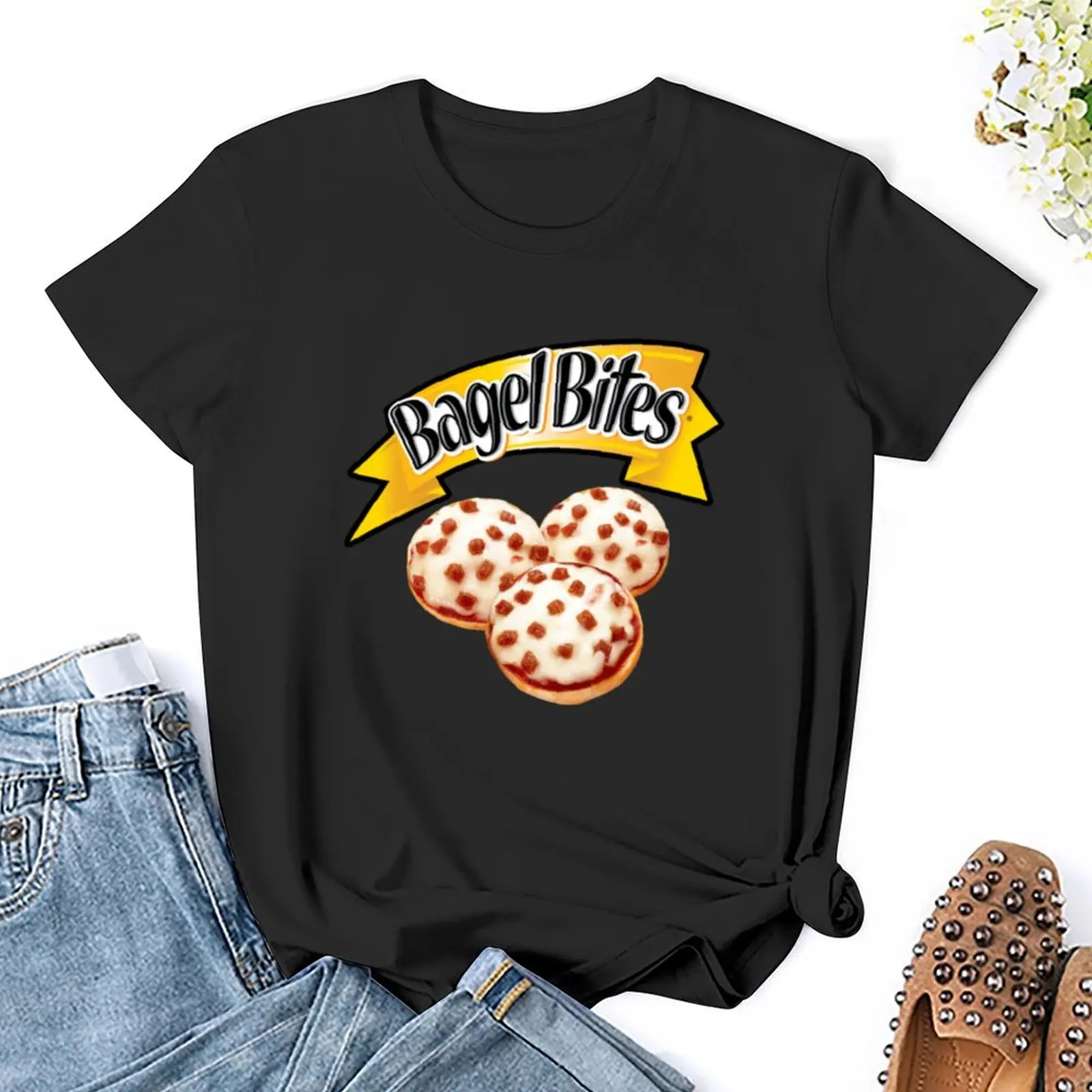 Bagel-女性用ピザロゴ付きTシャツ,ヒッピースタイル,ピザ,食品,ファン