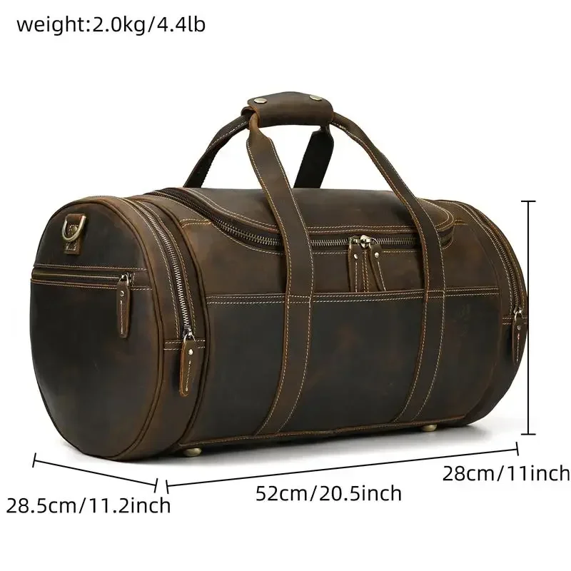 vintage large outdoor garment luggage crazy horse leather travel bags duffle mens leather travel bag for men