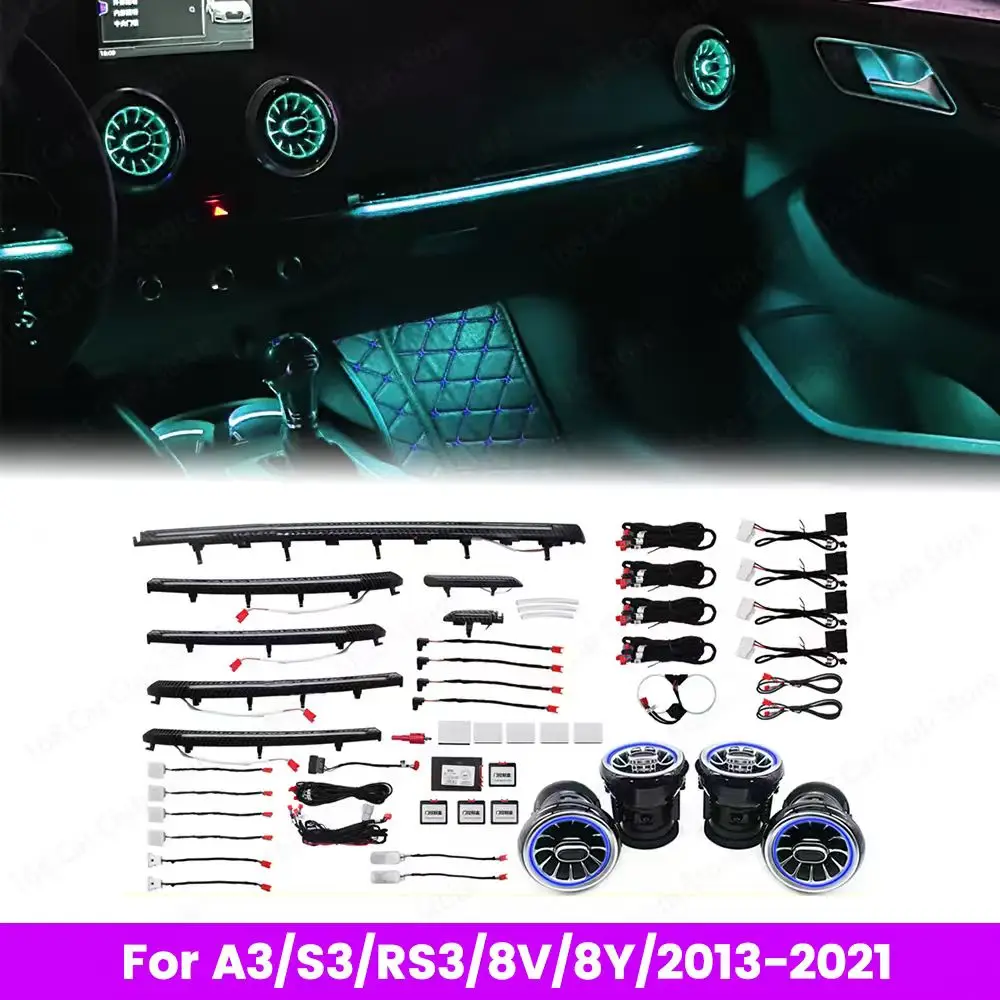 For Audi A3 S3 RS3 8V 8Y 2013-2018 30 Colours Ambient Light MQB LED Air Vent Nozzle Interior Dashboard  Car Door Decorative Lamp