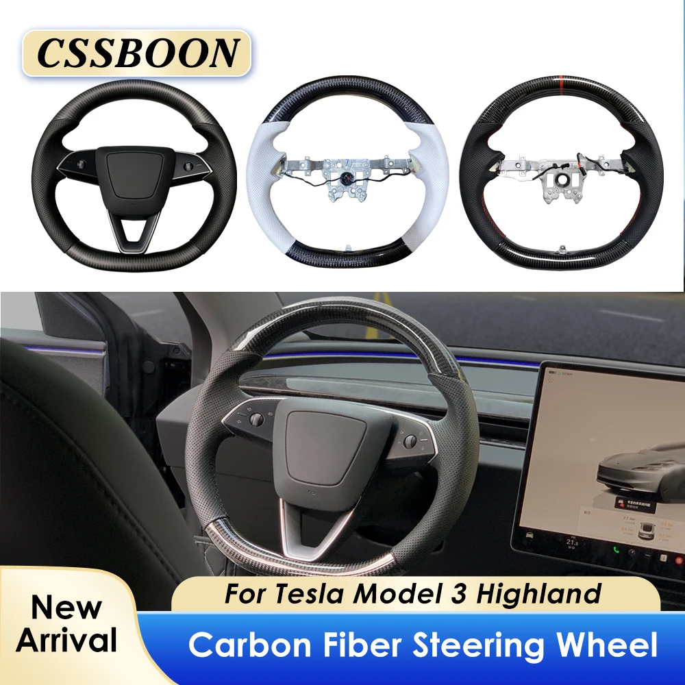 

CSSBOON Carbon Fiber Steering Wheel For Tesla Model 3 Highland 2024 Racing Sport Steering Wheel Color Custom Car Handle