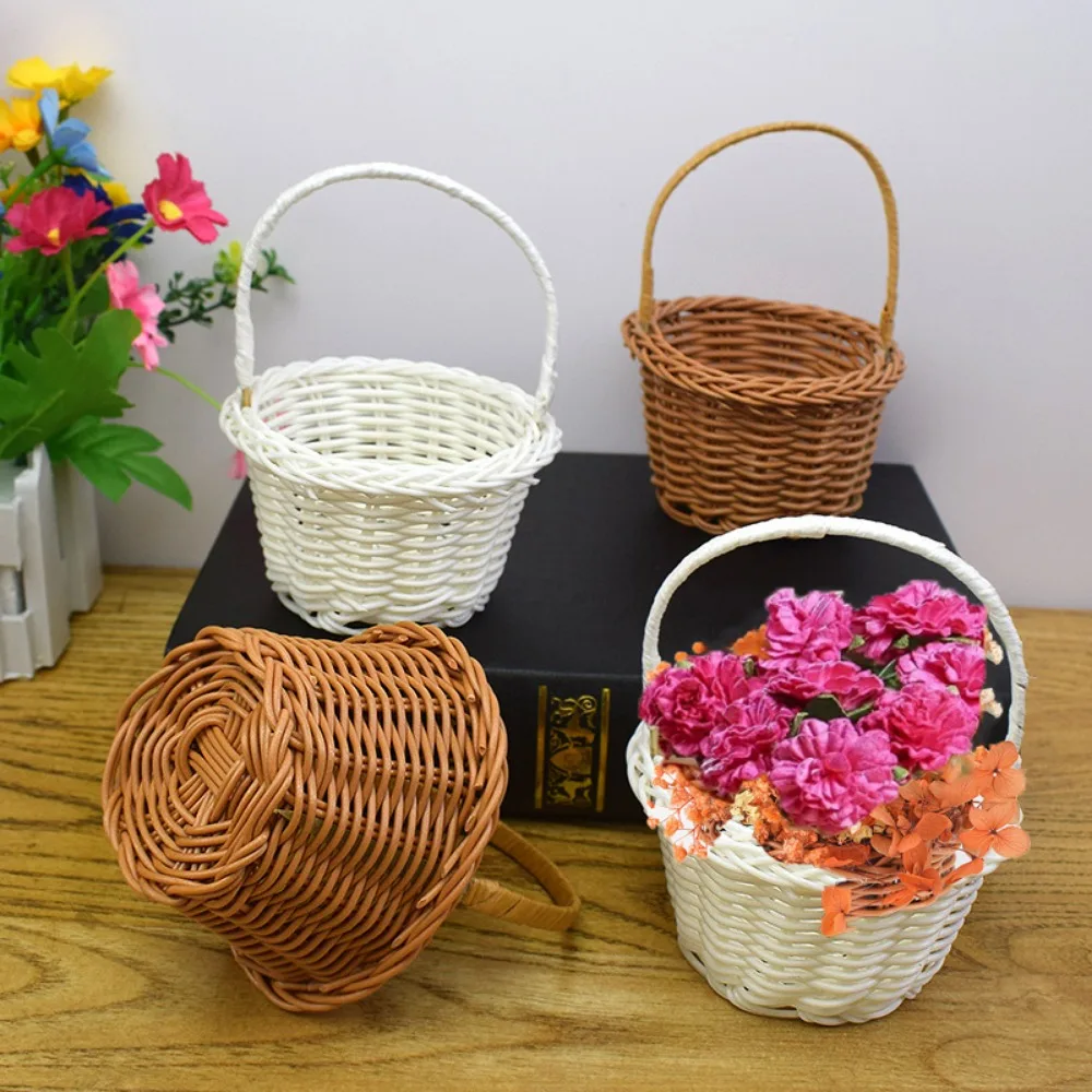 with Handle Imitation Rattan Handhold Handwoven Household Braid Storage Baskets 10 Styles Weaving Flower Basket