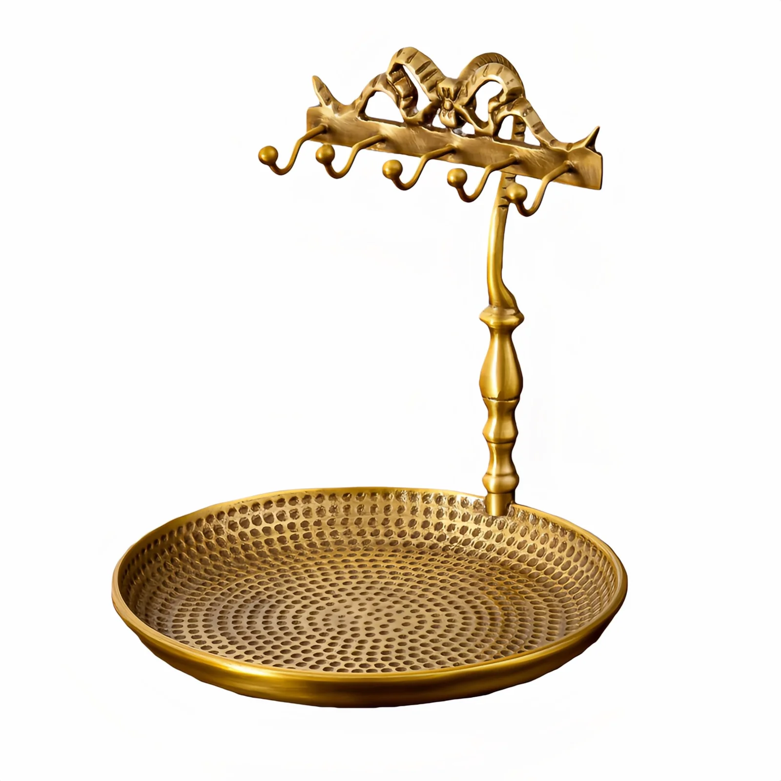 European Retro Brass Jewelry Rack Bedroom Dressing Table High-End Accessory Display Tray Entrance Key Storage Organizer