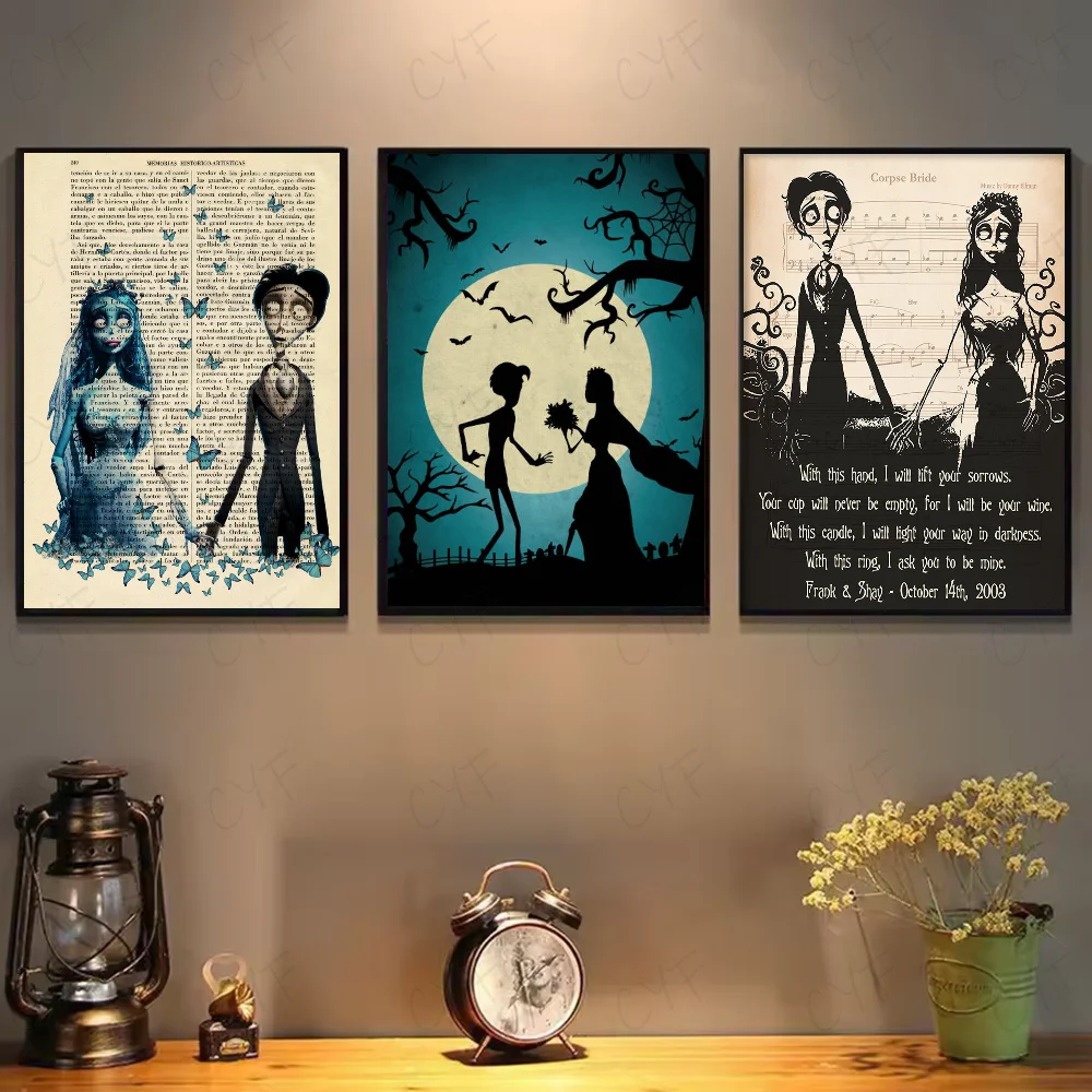 C-Corpse Bride Cartoon Poster HD art sticky wall waterproof home living room bedroom bar aesthetic decoration