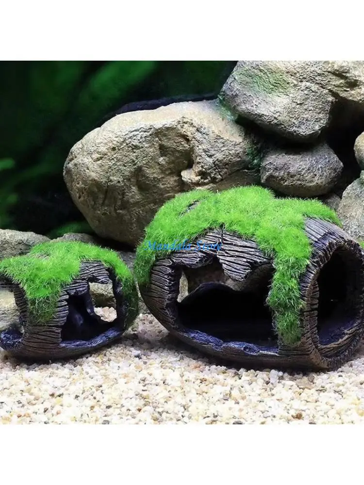 

U2JC Natural Lookings Artificial Moss Barrels Landscape Decors For Aquariums Waterproof Hideouts Accessory for Fish Shrimp