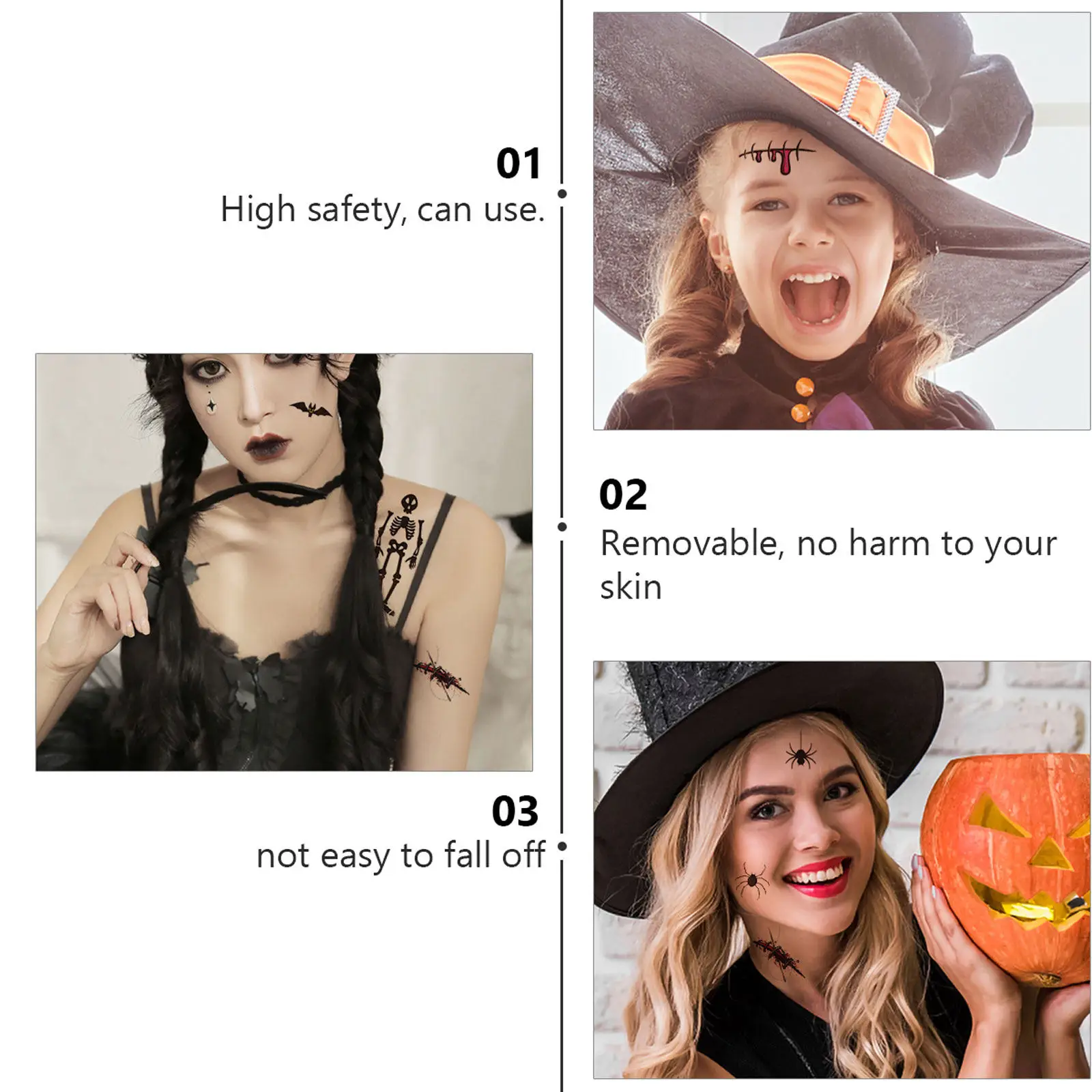 

10 Sheets Waterproof Temporary Tattoos for Halloween Kids Face Stickers Child Transfer Paper Safe Eco Various Patterns Gifts