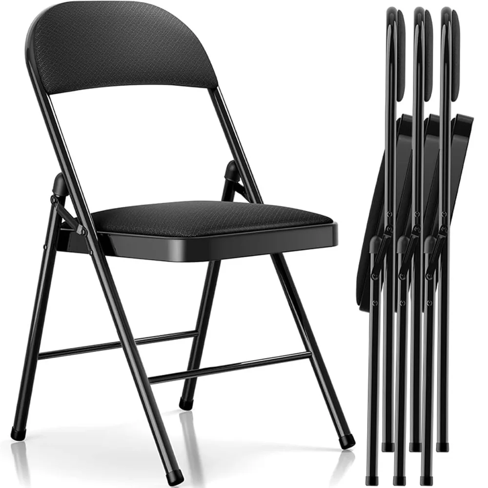 

4 Pack Folding Chairs with Cushion – Black Padded Foldable Chairs with Backrest, Metal Frame and Sponge Seat,, Customized